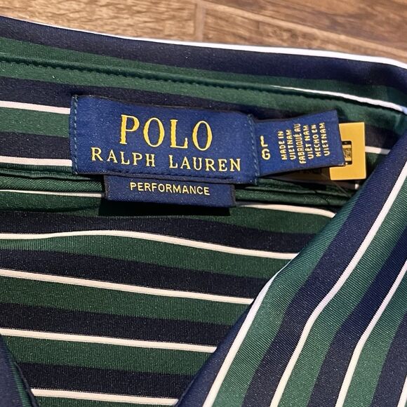 Polo Ralph Lauren Polo Shirt Mens L. Performance Green Black Striped Pony NWT - Picture 4 of 8